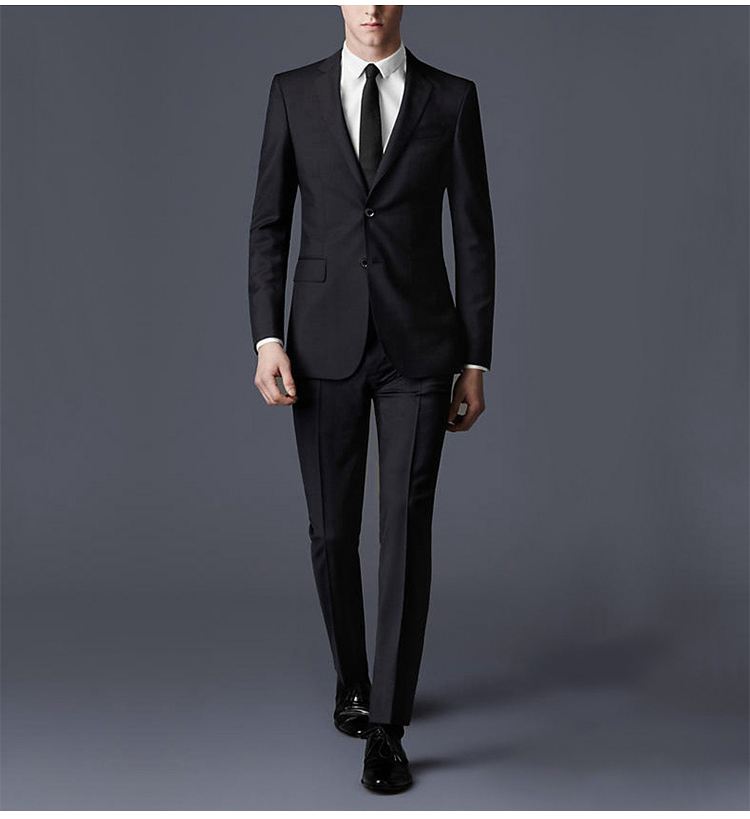 单排两粒扣黑色长袖修身职业男装西服套装