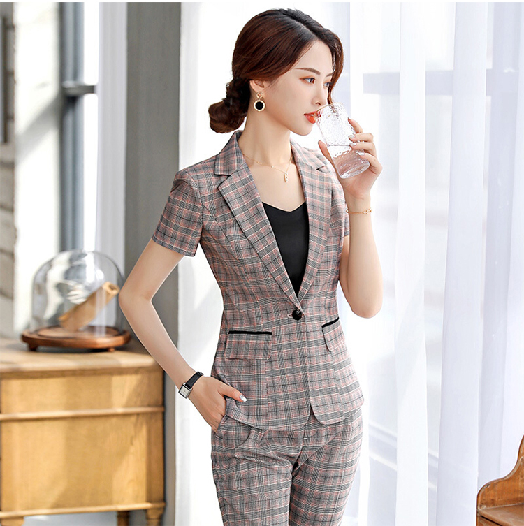 短袖格子职业女装通勤商务正装
