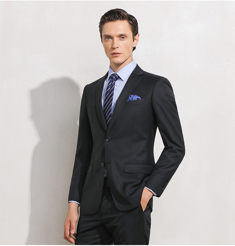 商务修身纯色男士职业正装黑色两粒扣西服