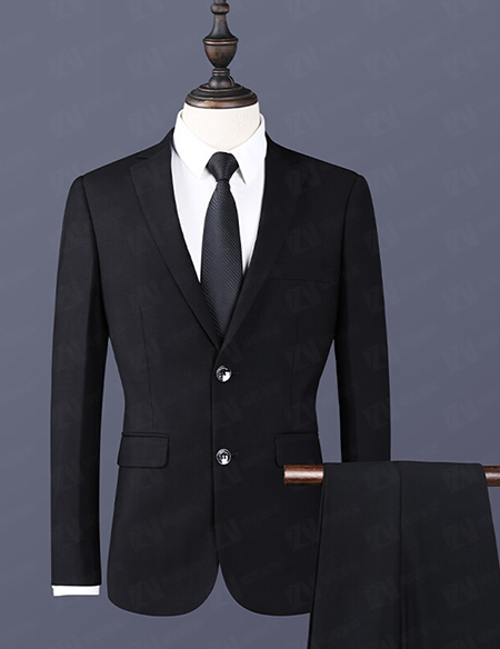 单排两粒扣黑色长袖修身职业男装西服套装