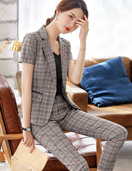 短袖格子职业女装通勤商务正装