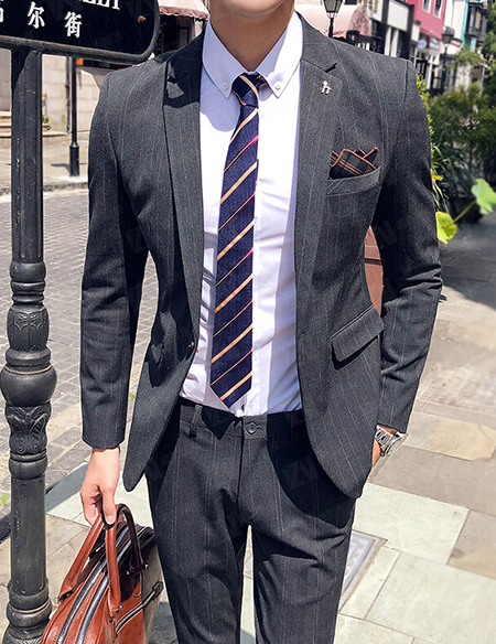 条纹西服四件套职业装套装