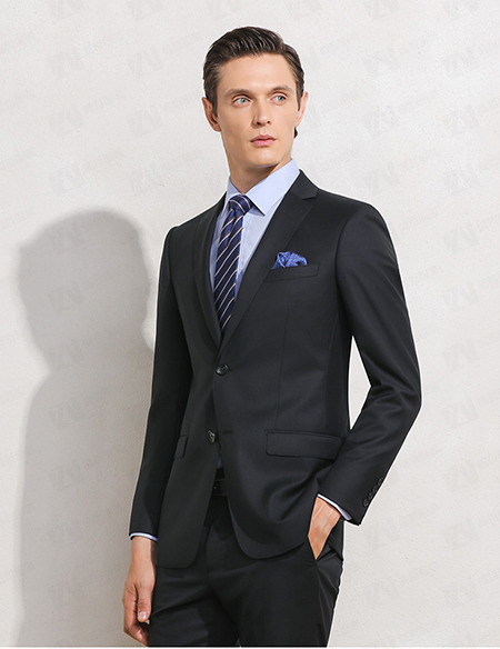 商务修身纯色男士职业正装黑色两粒扣西服