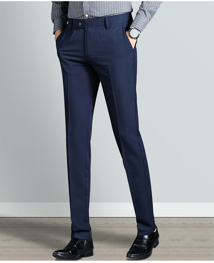休闲西裤男夏季薄款韩版修身商务休闲抗皱免烫正装直筒小脚上班职业裤子蓝色