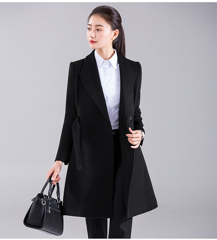 职业装毛呢大衣女中长款韩版加棉加厚银行工作服黑色呢子外套女工装秋冬款
