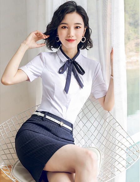 经典可拆卸蝴蝶结空姐制服短袖白衬衫珠宝店前台气质工装白衬衫(短袖)
