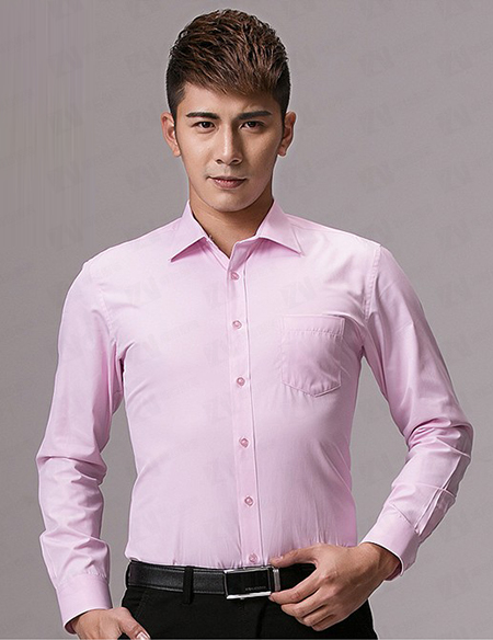2019春夏季新款长袖衬衫商务休闲装男士长袖上衣粉红衬衣 