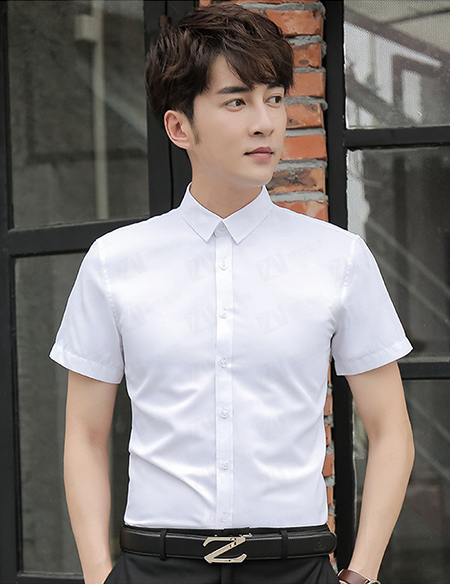 夏季修身商务休闲男士纯白色职业工作服正装大码衬衣LOGO定制短袖男​衬衫