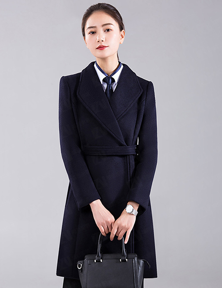 职业装毛呢大衣女中长款韩版加棉加厚银行工作服黑色呢子外套女工装秋冬款