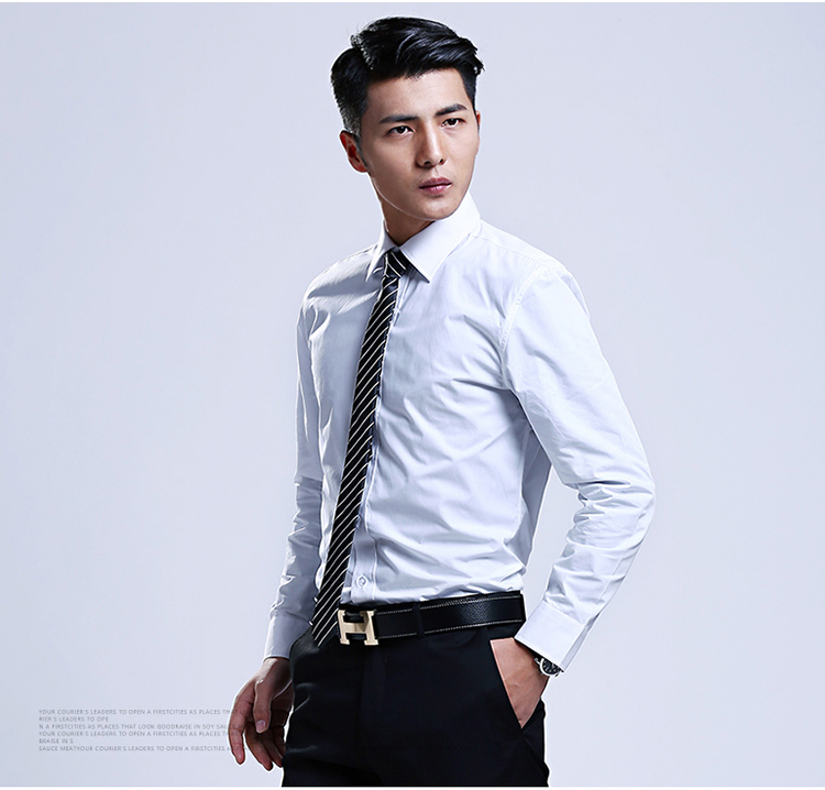 新款时尚商务正装百搭免烫纯色薄款男士休闲长袖衬衫