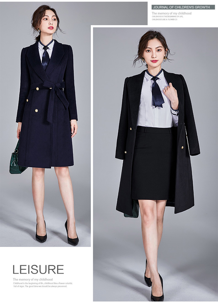 职业装毛呢大衣女中长款加棉加厚工作服黑色呢子外套女工装秋冬 藏青色