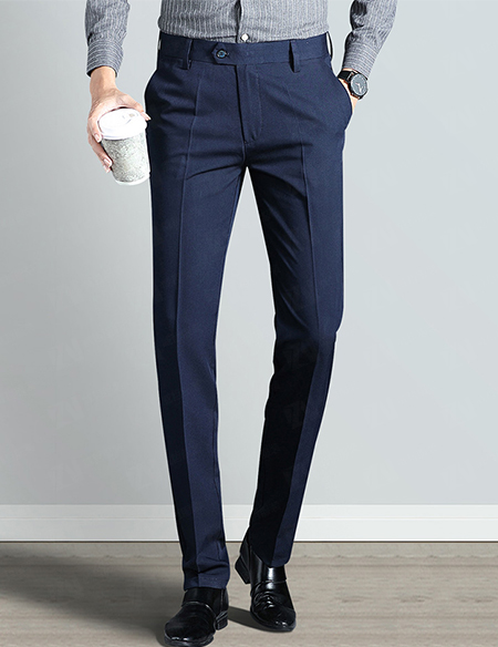 休闲西裤男夏季薄款韩版修身商务休闲抗皱免烫正装直筒小脚上班职业裤子蓝色