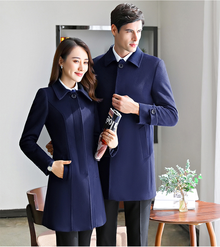 职业装毛呢大衣男女同款商务正装风衣呢子外套工作服冬季藏青色大衣 