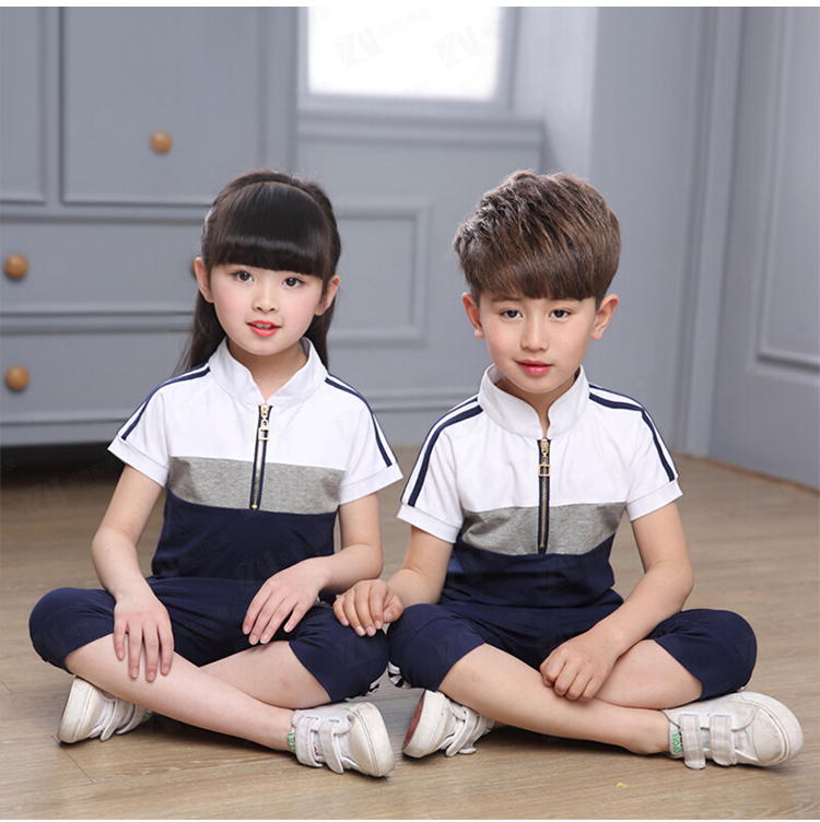 学校校服定制拼色短袖七分裤套装男女款运动校服刺绣印字印学校名称logo