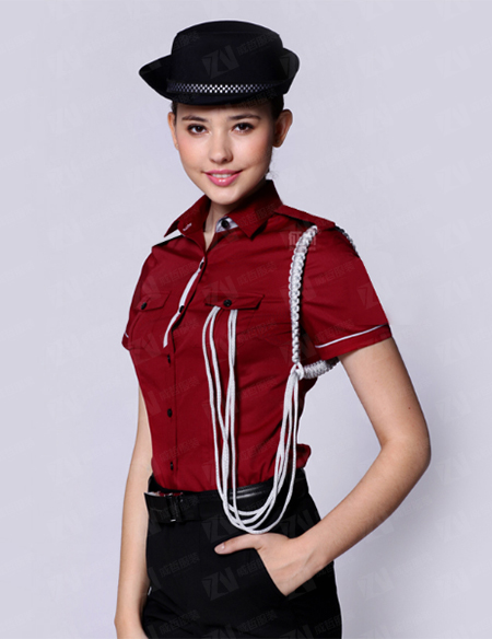 夏季新款短袖女士酒红色形象岗售楼部房产工作服物业保安制服