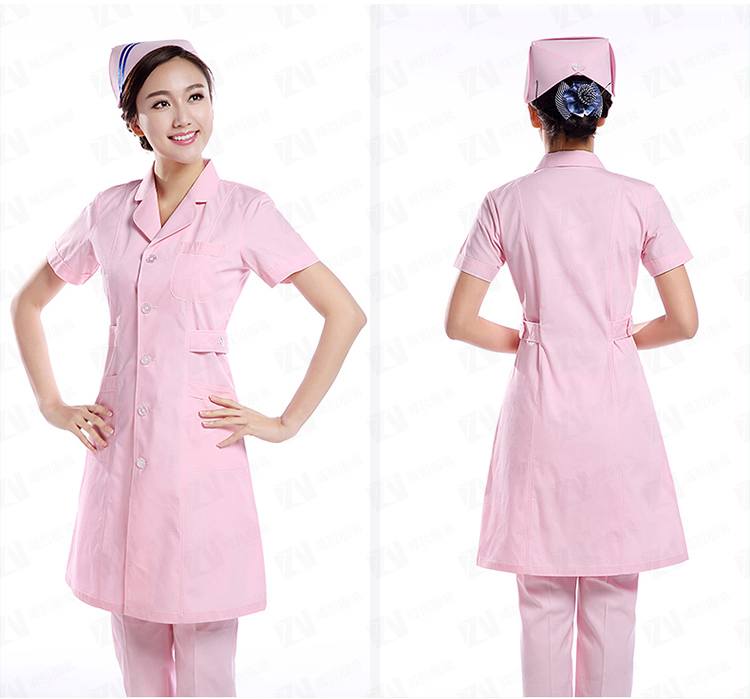 白大褂短袖粉色医生护士服美容夏装工作服