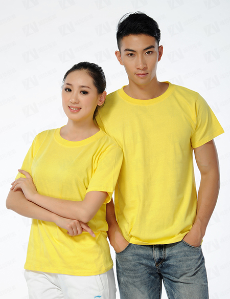 企业定制黄色圆领T恤定制男女款团队服广告文化衫刺绣印字