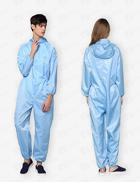 防静电无尘服蓝色透气男女士连帽防护带防尘车间衣