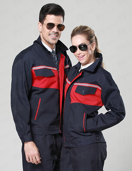 春秋长袖套装男女士拼色工装劳保服