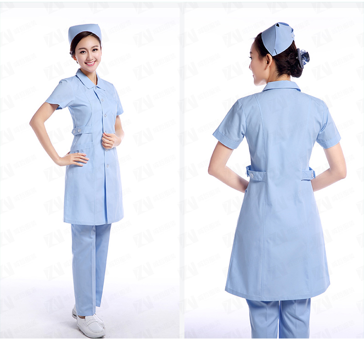 白大褂蓝色短袖医生护士服美容夏装工作服