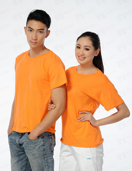 企业定制橙色圆领T恤定制男女款团队服广告文化衫刺绣印字