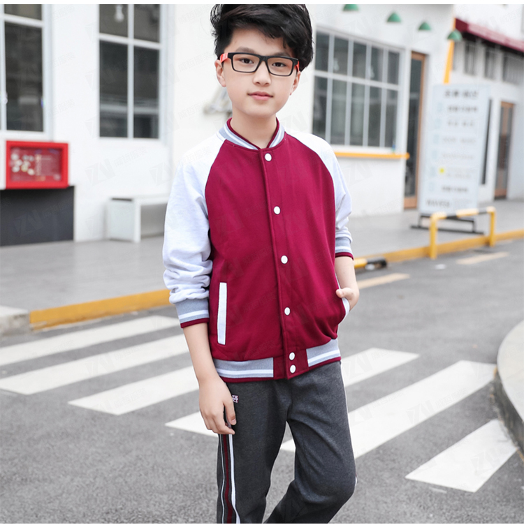 春秋新款拼色棒球服学校运动校服定制刺绣印字印学校名称logo