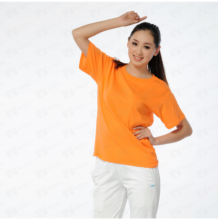 企业定制橙色圆领T恤定制男女款团队服广告文化衫刺绣印字