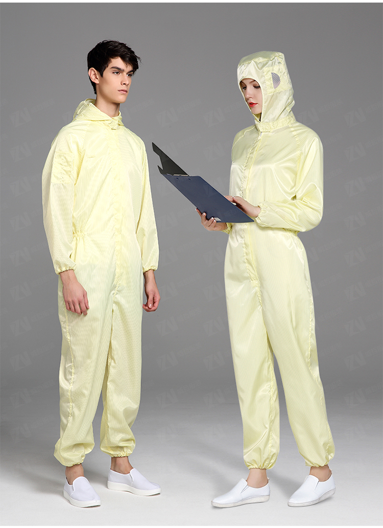 防静电黄色无尘连体男女士透气连帽防护带防尘车间衣