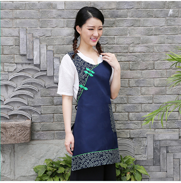 定制logo厨房家用工作围裙防水防油做饭中国风盘扣围裙