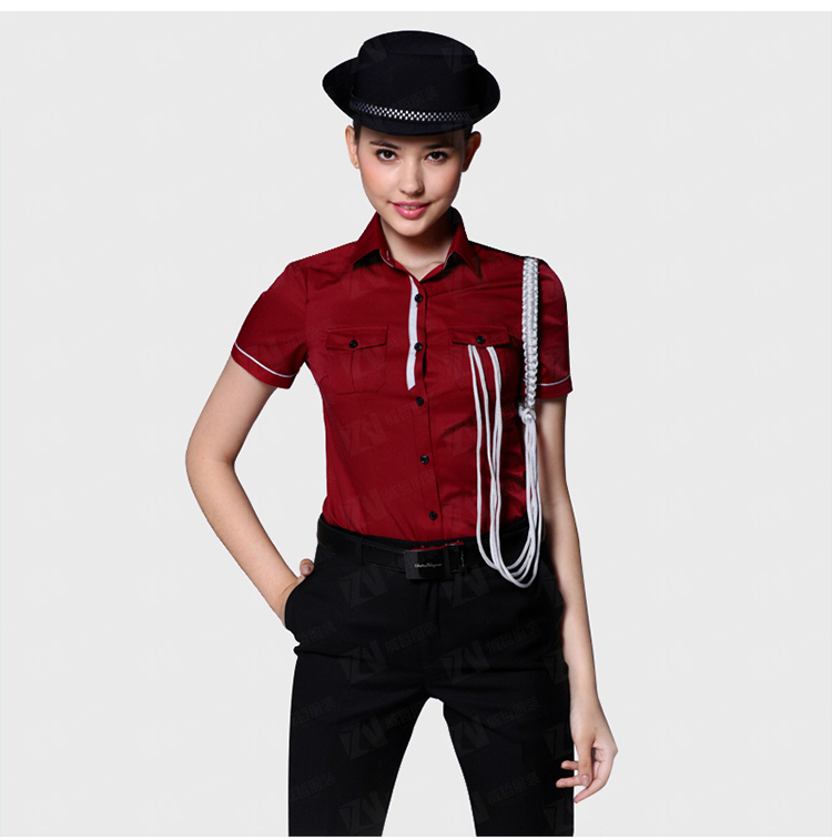 夏季新款短袖女士酒红色形象岗售楼部房产工作服物业保安制服