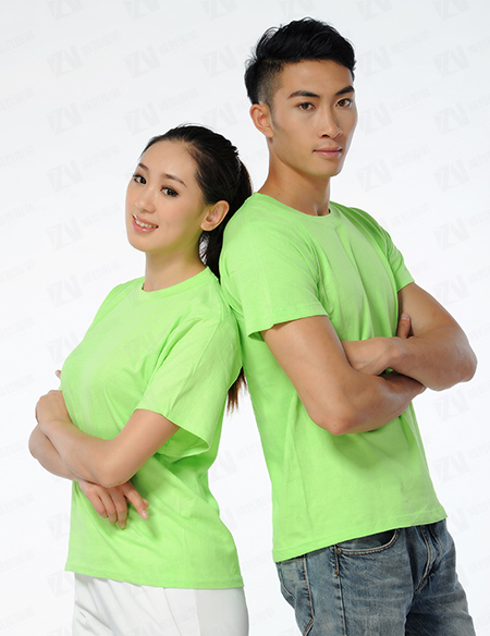 企业定制草绿色圆领T恤定制男女款团队服广告文化衫刺绣印字