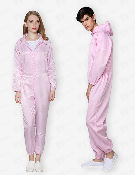 防静电粉色无尘连体男女士透气连帽防护带防尘车间衣