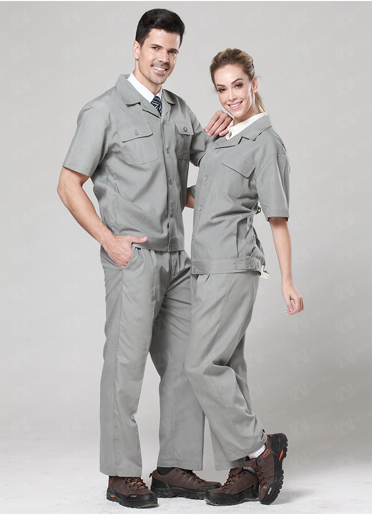 夏季短袖套装男女士灰色纯棉厂服工程服劳保服 
