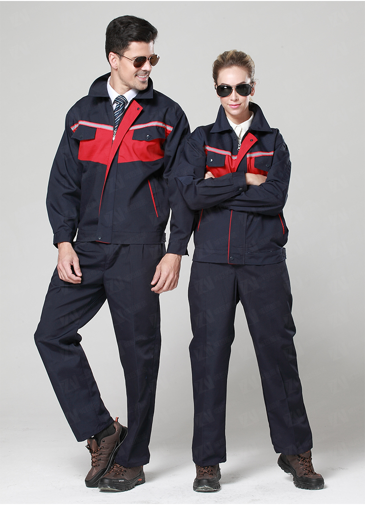 春秋长袖套装男女士拼色工装劳保服