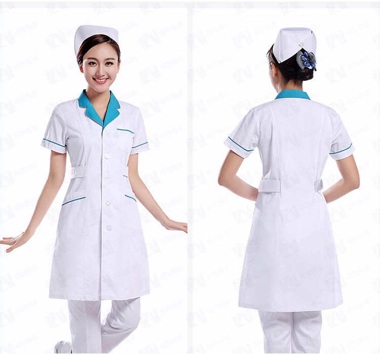 白大褂短袖衣领拼色医生护士服美容夏装工作服实验服