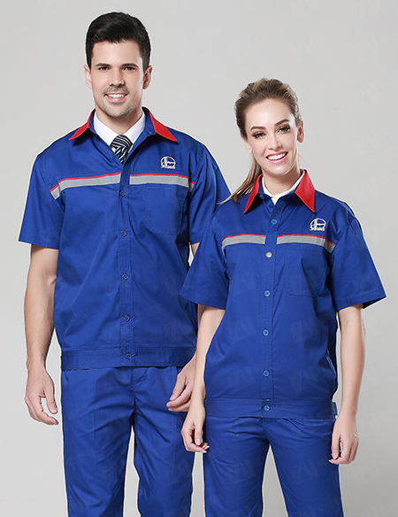 防静电加油站工作服男女式夏季蓝色薄款短袖中国石油中国石化工装