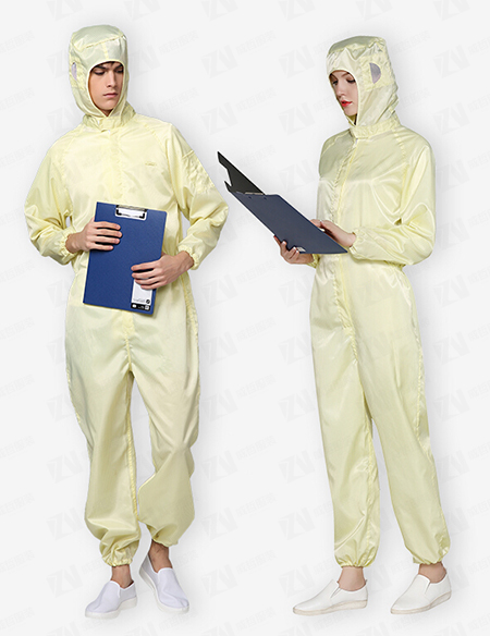 防静电黄色无尘连体男女士透气连帽防护带防尘车间衣
