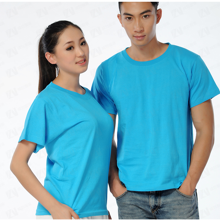 企业定制蓝色圆领T恤定制男女款团队服广告文化衫刺绣印字