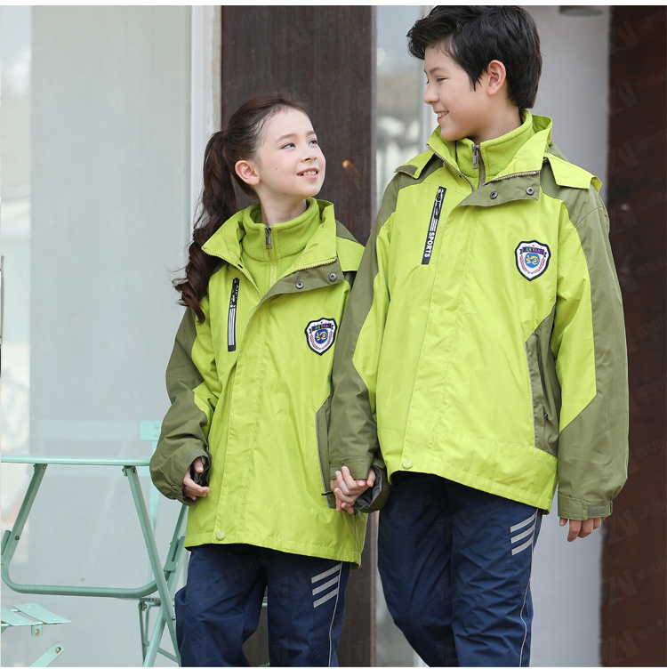 学校校服定制冬季加厚连帽款衣袖拼色内胆可拆卸男女款校服刺绣印字印学校名称logo