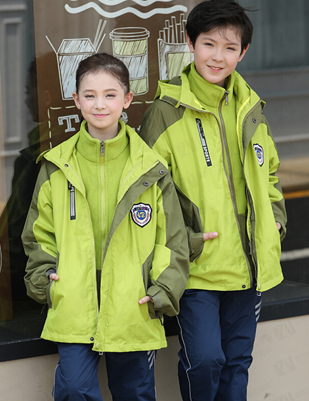 学校校服定制冬季加厚连帽款衣袖拼色内胆可拆卸男女款校服刺绣印字印学校名称logo