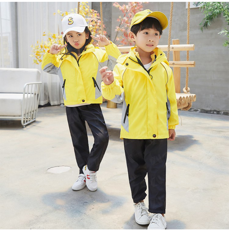 学校校服定制冬季加厚连帽款黄色男女款校服刺绣印字印学校名称logo