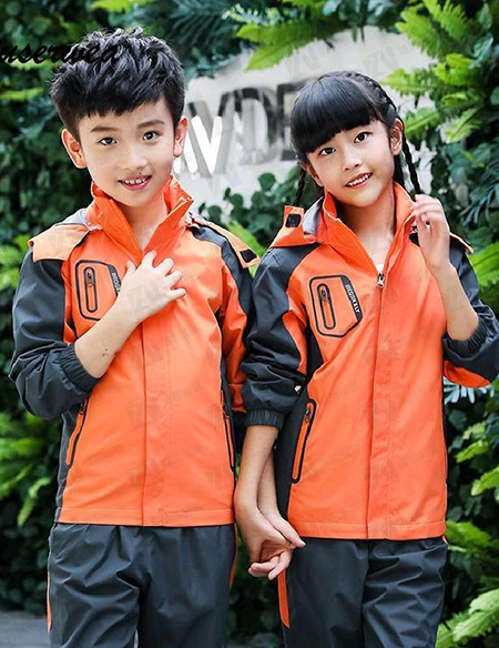 学校校服定制连帽春秋款橙色拼色男女款服刺绣印字印学校名称logo