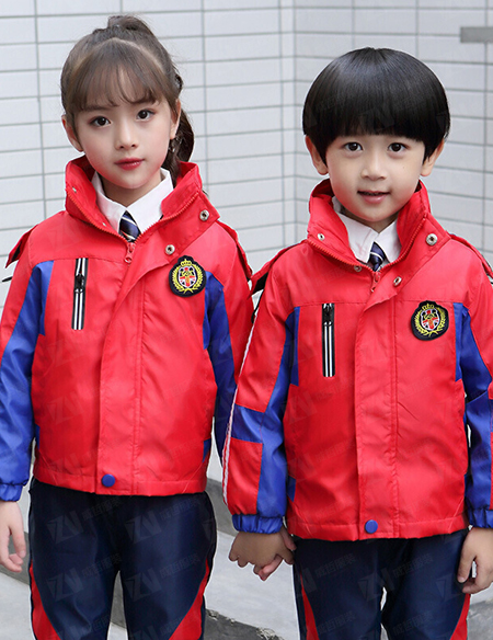 学校校服定制冬季加厚连帽款衣袖拼色男女款校服刺绣印字印学校名称logo