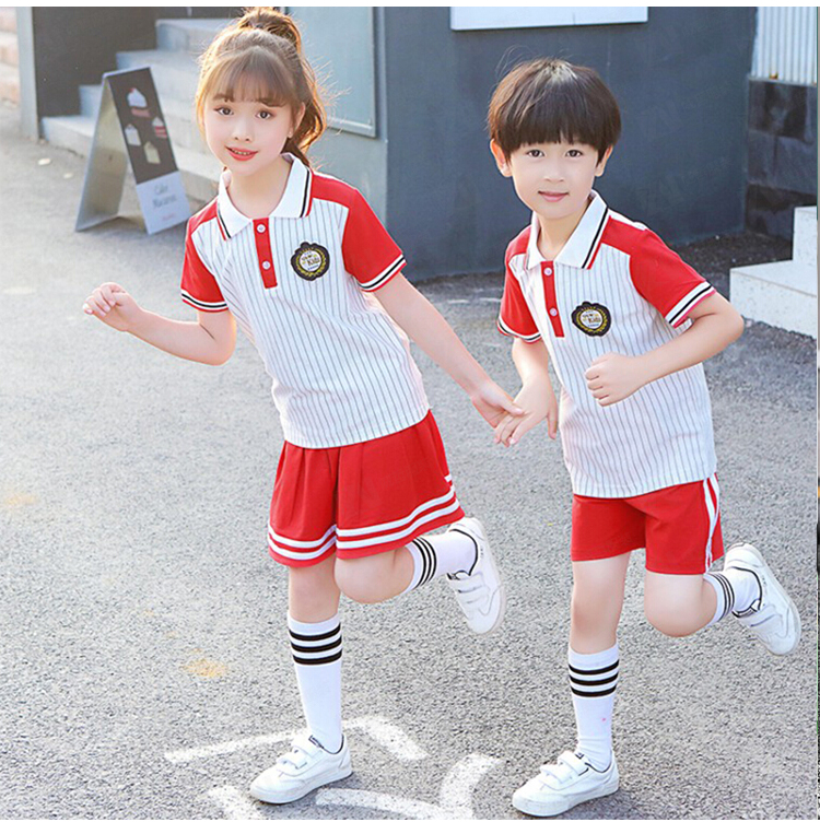 学校校服定制夏季拼色条纹男女款运动校服刺绣印字印学校名称logo