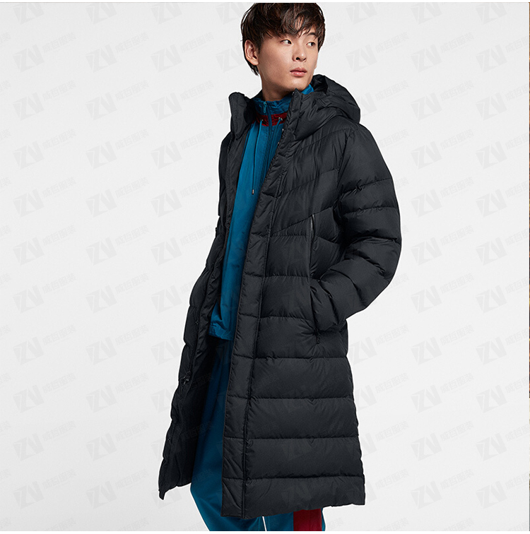 秋冬新款男式黑色长款连帽保暖羽绒服