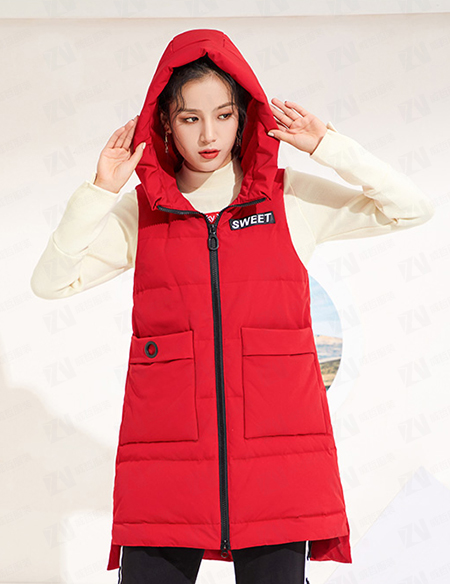 秋冬新款女式修身红色中长款修身马甲保暖棉服棉衣坎肩背心