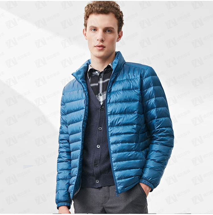 秋冬新款男式浅宝蓝色短款保暖羽绒服