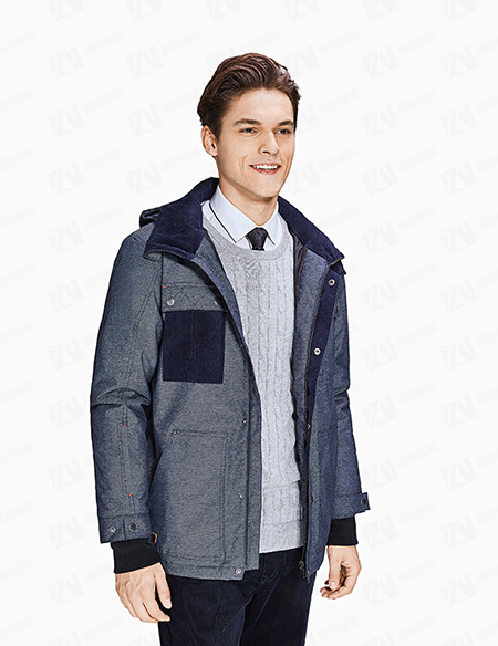 秋冬男式新款衣领口袋拼色连帽款保暖棉服