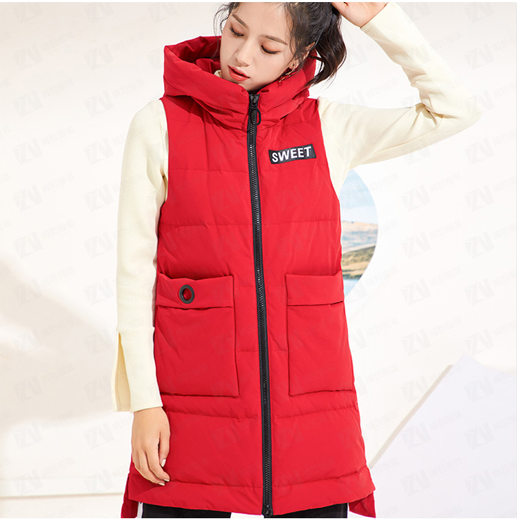 秋冬新款女式修身红色中长款修身马甲保暖棉服棉衣坎肩背心