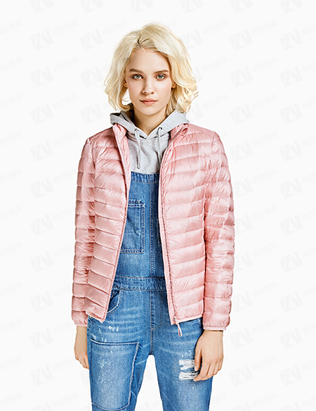 秋冬新款女式浅粉色短款保暖羽绒服